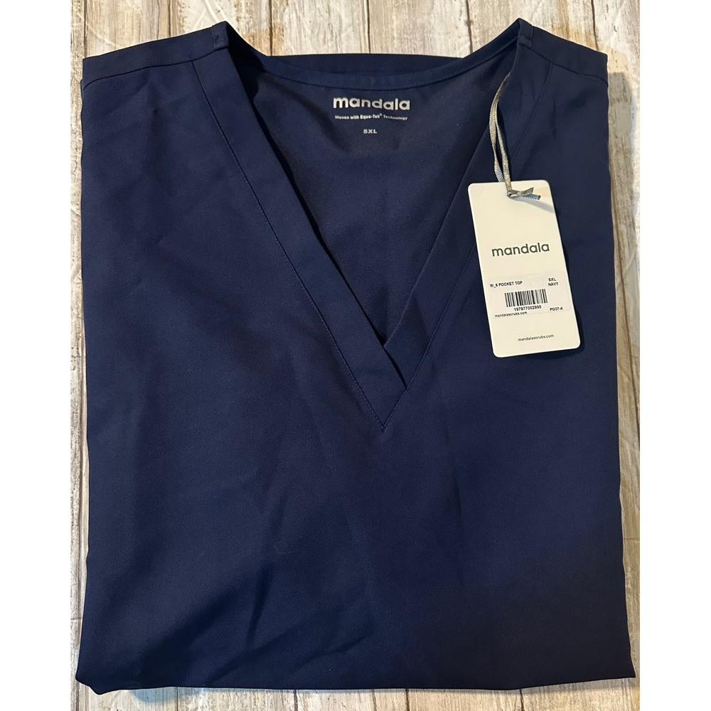 Mandala Navy Blue Woven with Equa-Tek Technology 5XL V-Neck 6 pocket Scrub Top